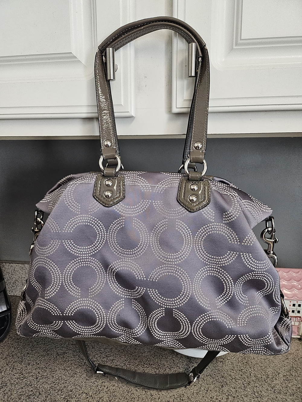 Coach Grey Signature Satchel with Silver Accents - Picture 10 of 13